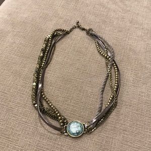 Turquoise, gold and gray statement necklace